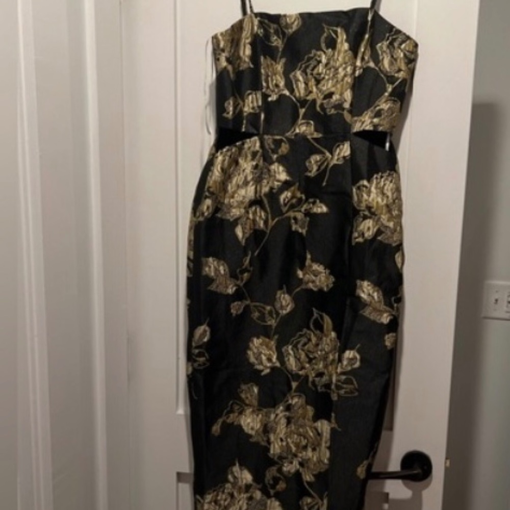 Lulus Charming Beauty Black Gold Floral Jacquard Sleeveless Maxi Dress - Picture 2 of 3